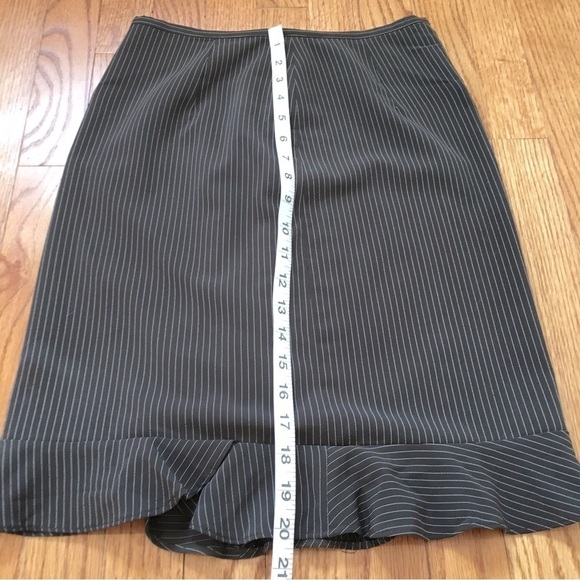 Vintage 90's jKE Brown Striped Ruffle Hem Straight Pencil Skirt - Picture 7 of 15
